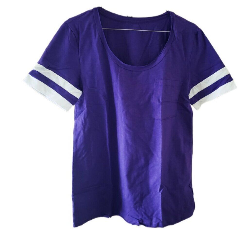 New Purple Short Sleeve with White Stripes Pocketed T-Shirt